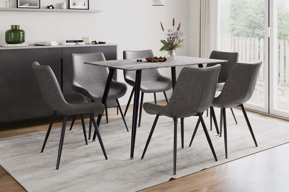 Sintered Stone Dining Table with 6 Grey Chairs T 3529 280