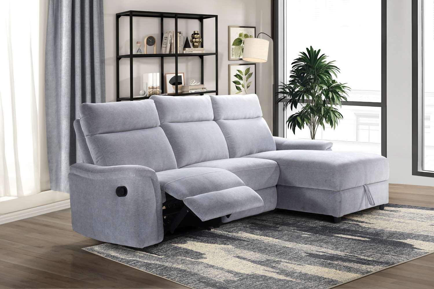 Skava Grey Fabric Recliner Sectional with Lift-Top Storage Chaise 99027