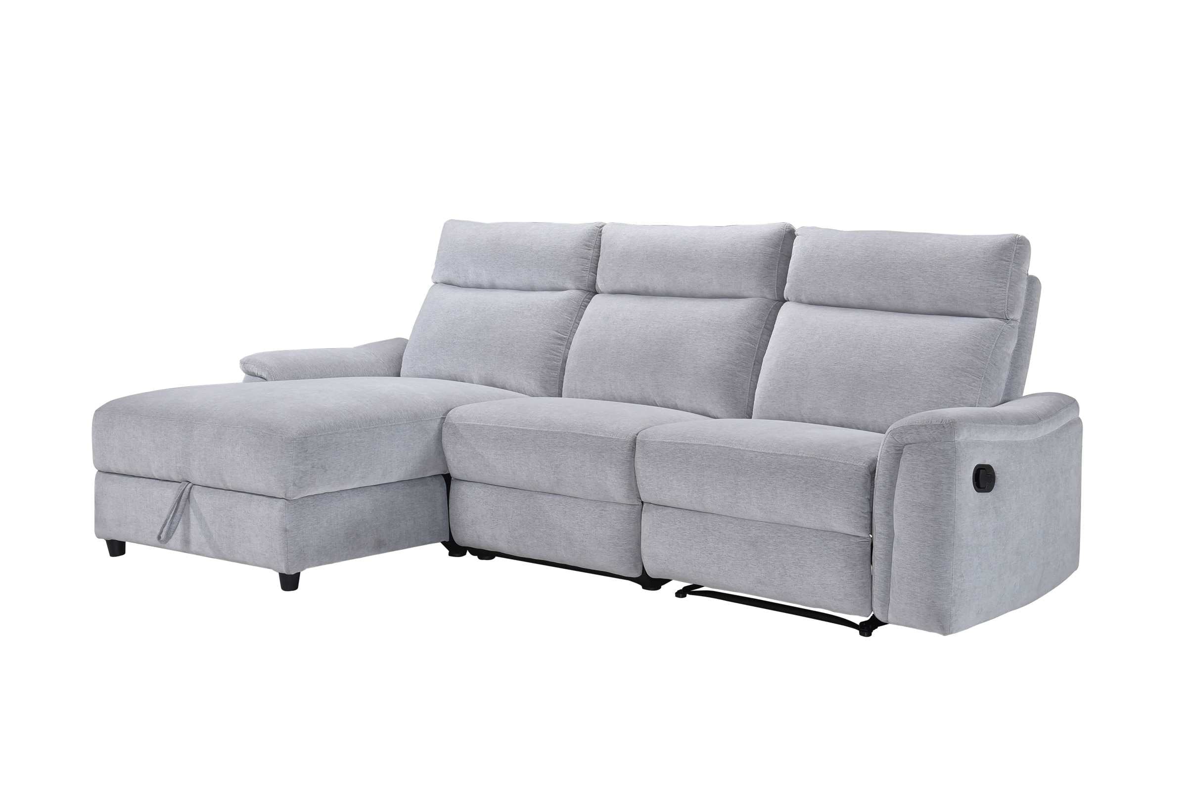 Skava Grey Fabric Recliner Sectional with Lift-Top Storage Chaise 99027