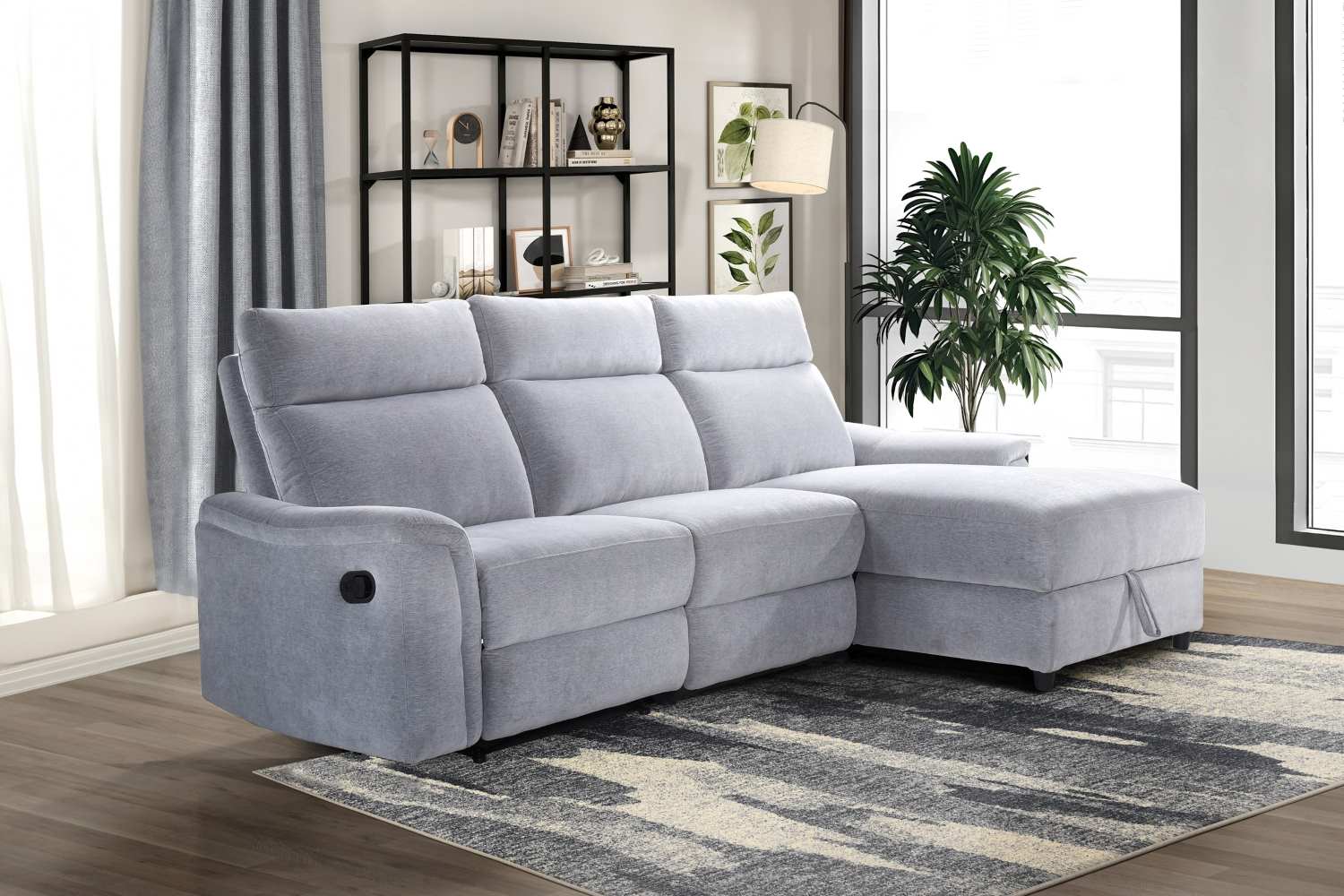 Skava Grey Fabric Recliner Sectional with Lift-Top Storage Chaise 99027