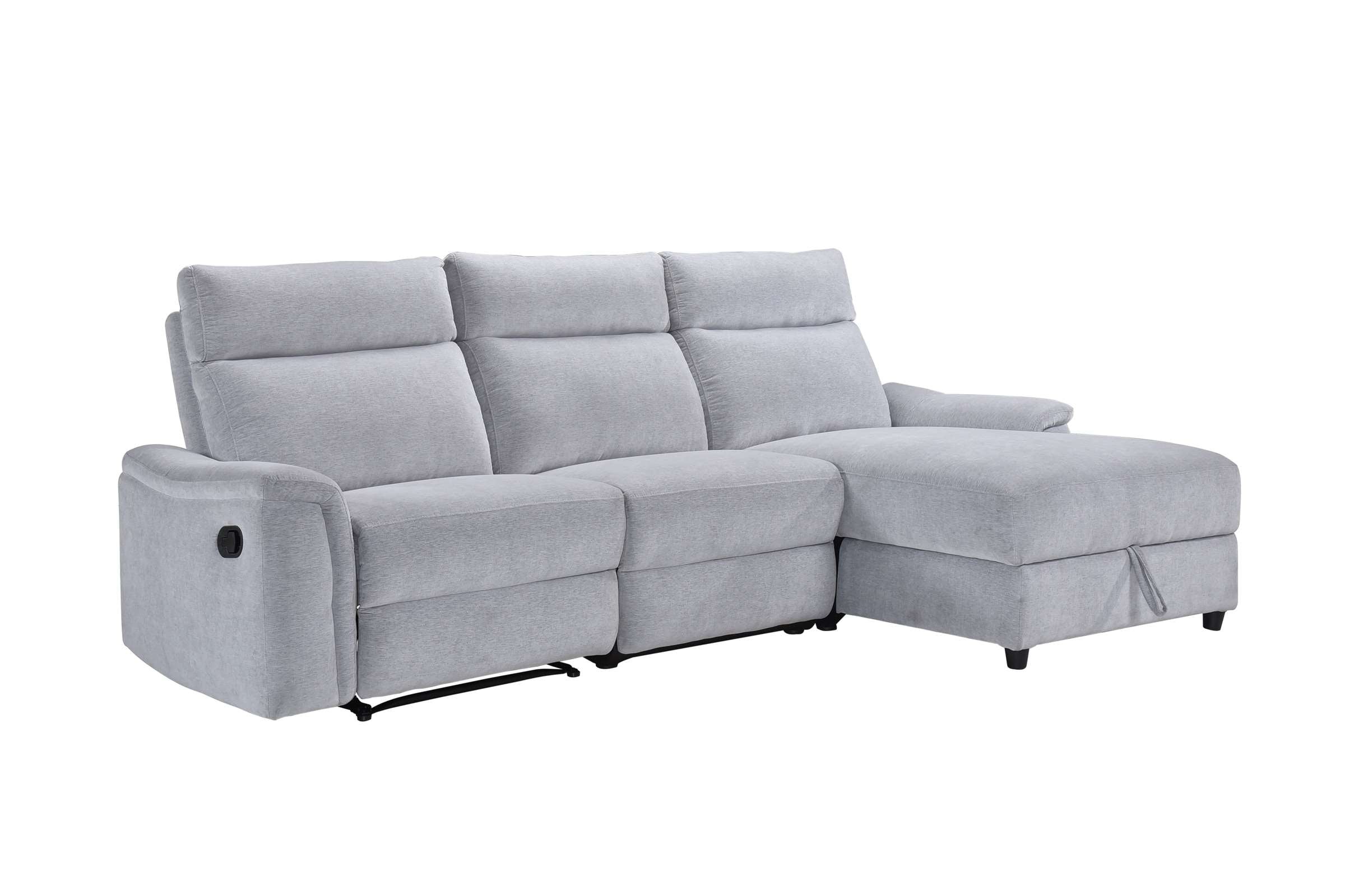 Skava Grey Fabric Recliner Sectional with Lift-Top Storage Chaise 99027