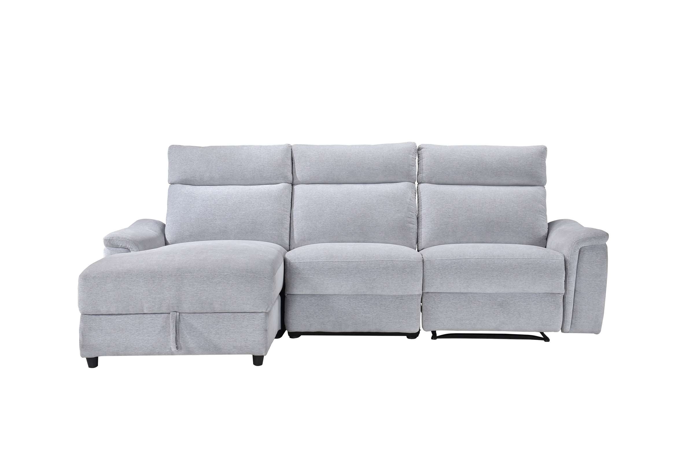 Skava Grey Fabric Recliner Sectional with Lift-Top Storage Chaise 99027