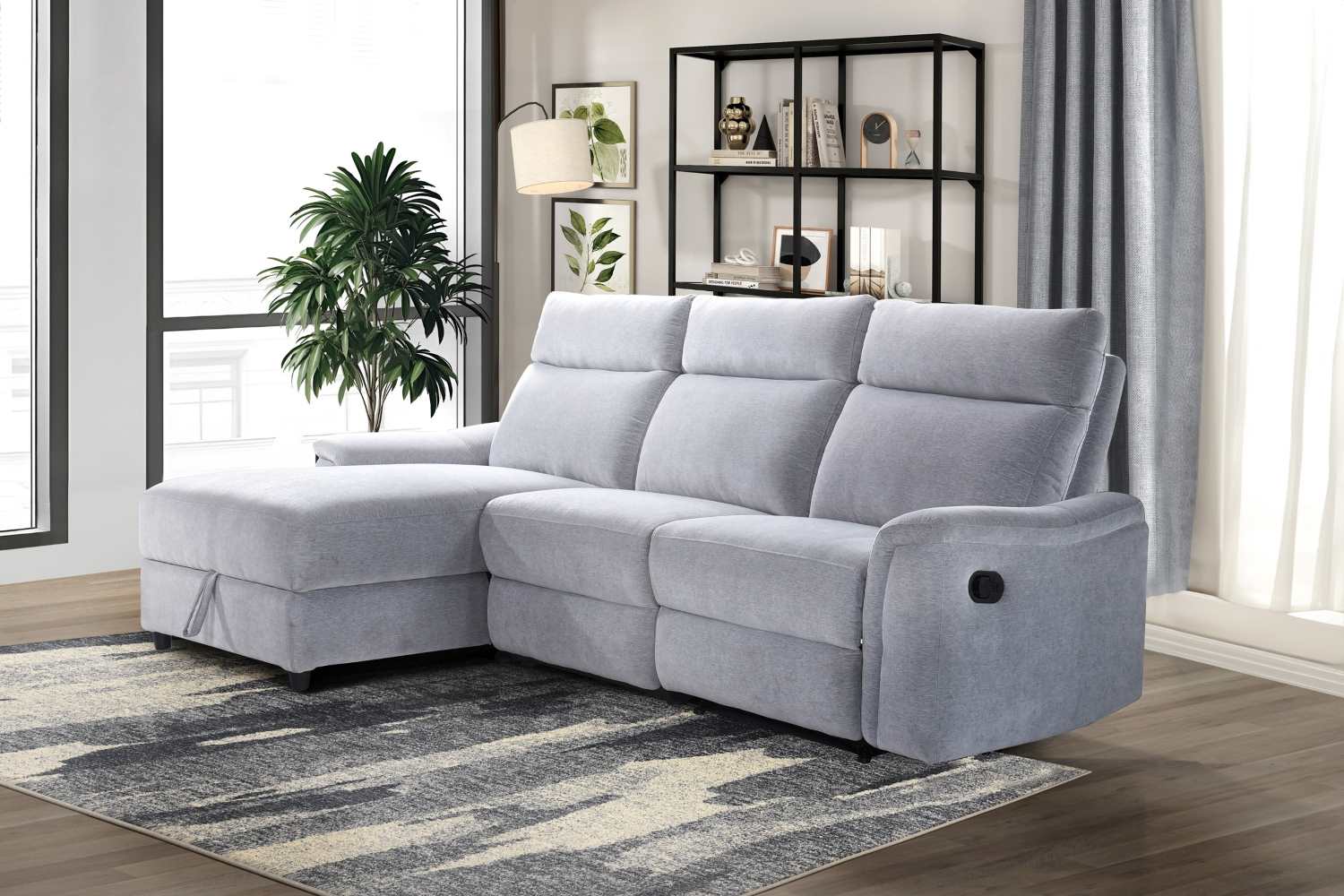 Skava Grey Fabric Recliner Sectional with Lift-Top Storage Chaise 99027