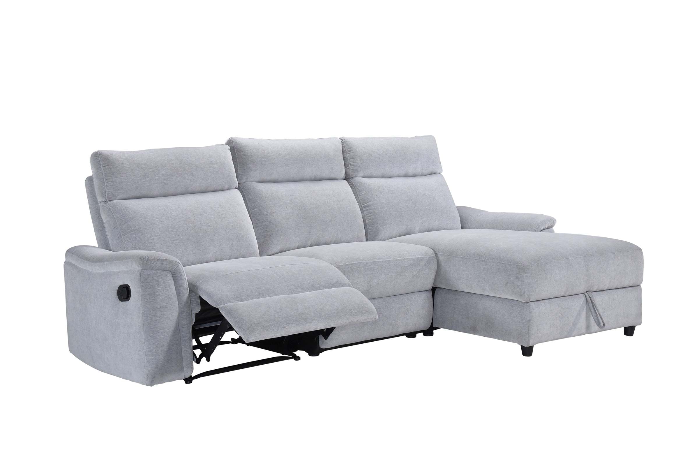 Skava Grey Fabric Recliner Sectional with Lift-Top Storage Chaise 99027
