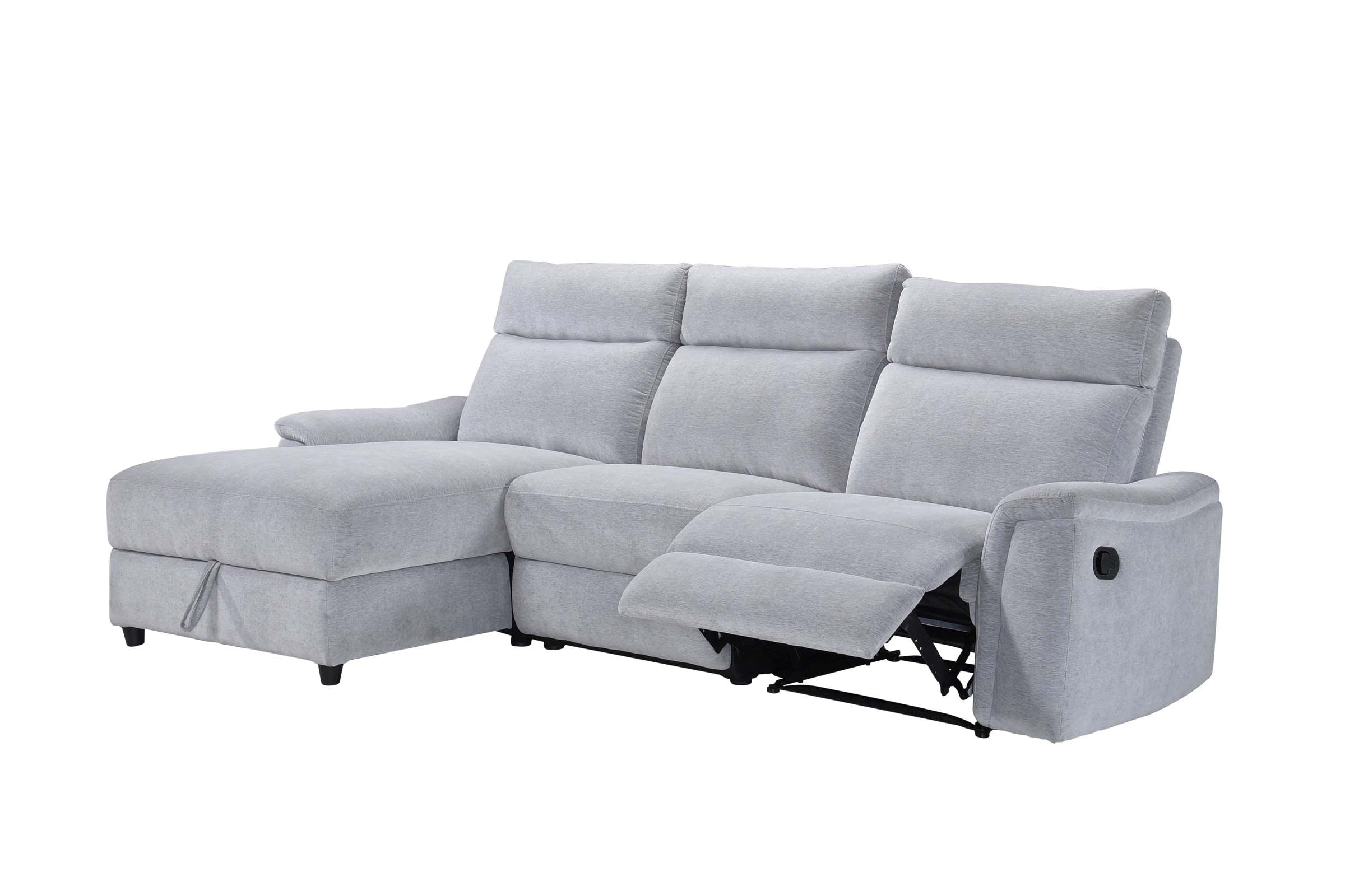 Skava Grey Fabric Recliner Sectional with Lift-Top Storage Chaise 99027
