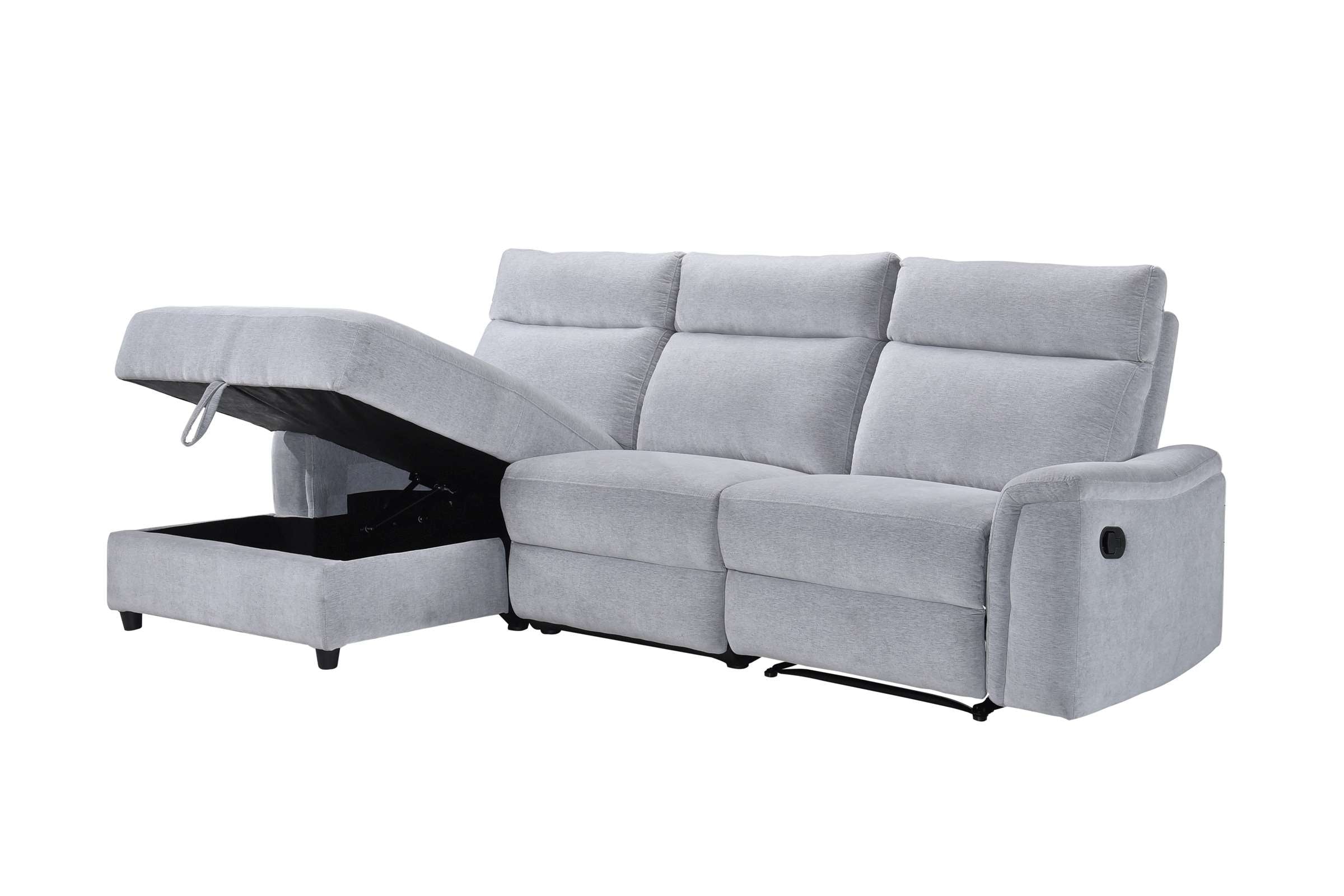 Skava Grey Fabric Recliner Sectional with Lift-Top Storage Chaise 99027