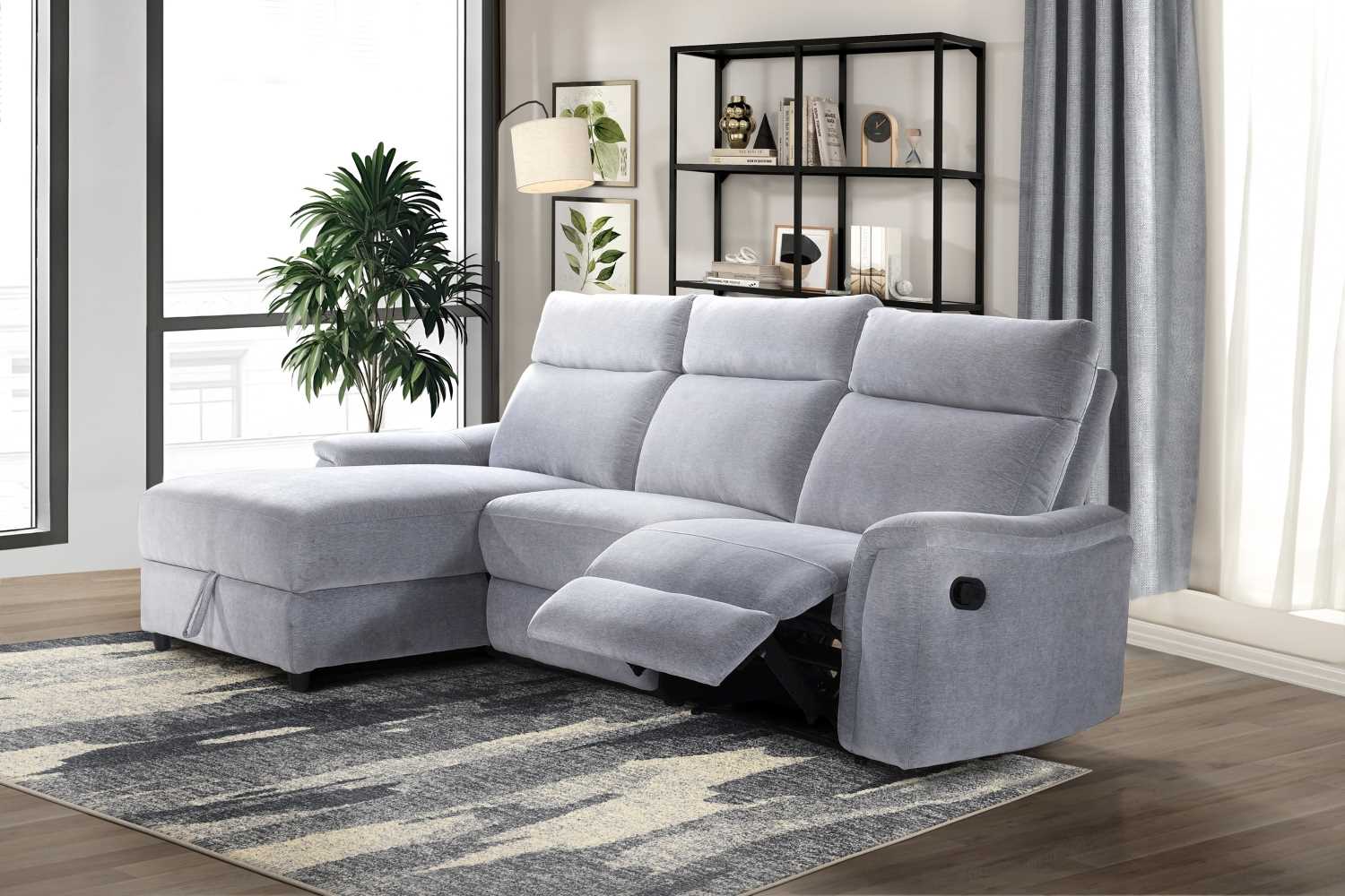 Skava Grey Fabric Recliner Sectional with Lift-Top Storage Chaise 99027