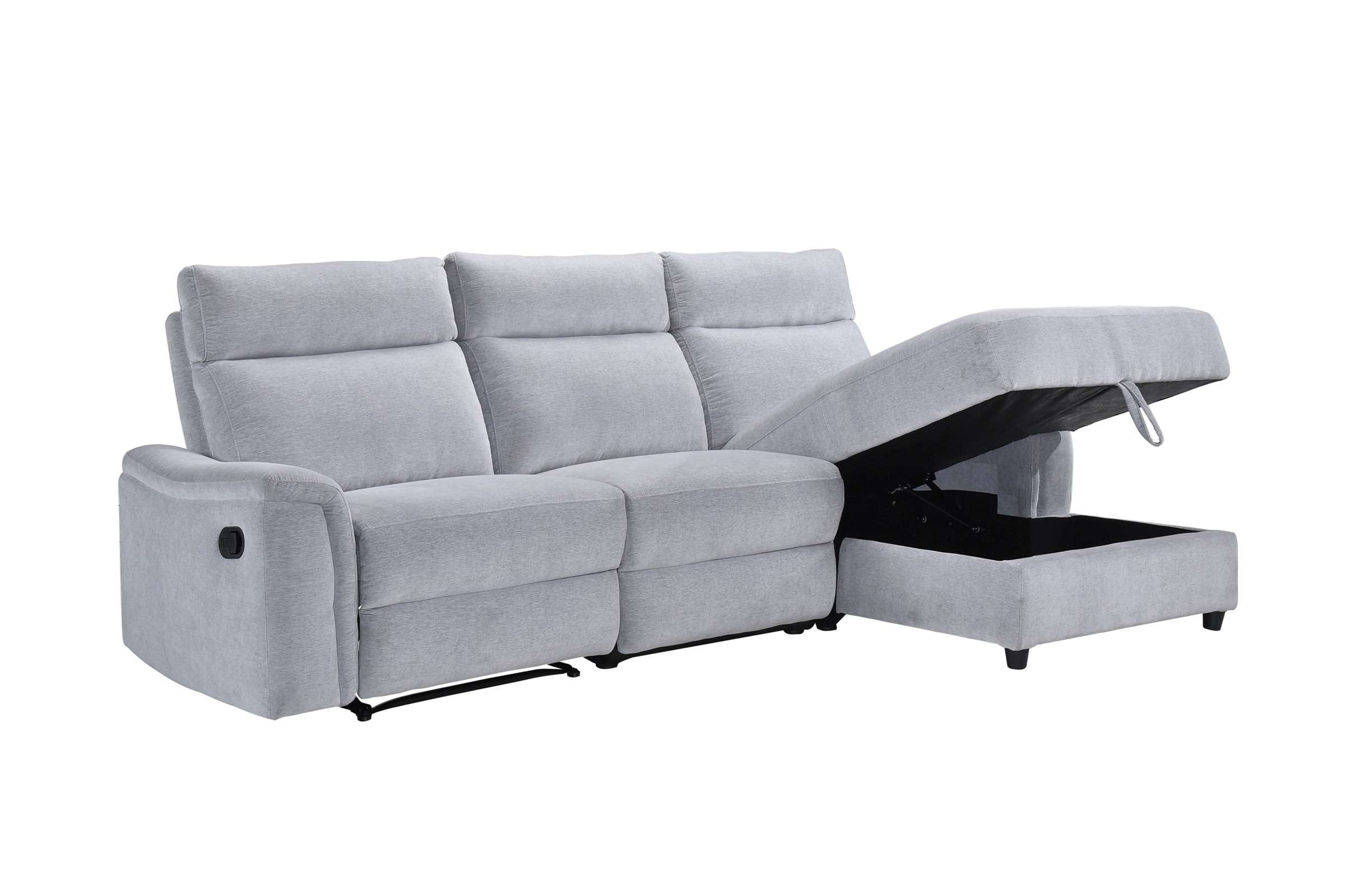 Skava Grey Fabric Recliner Sectional with Lift-Top Storage Chaise 99027