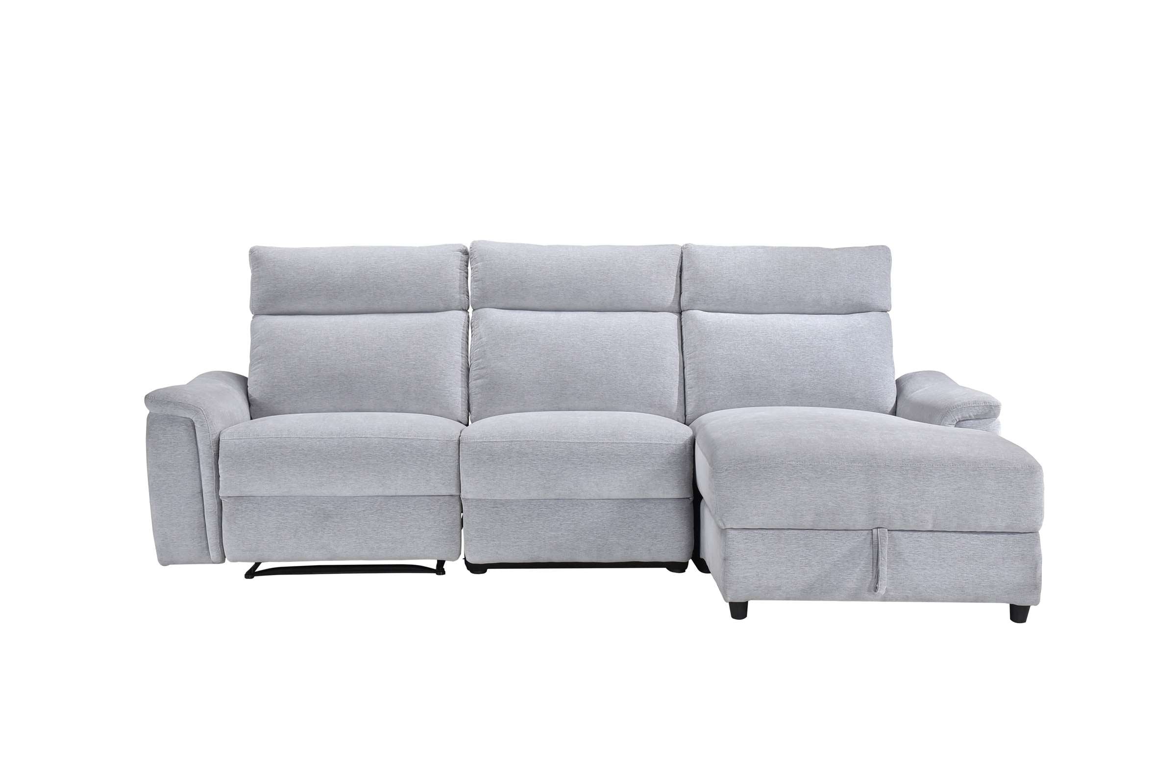 Skava Grey Fabric Recliner Sectional with Lift-Top Storage Chaise 99027