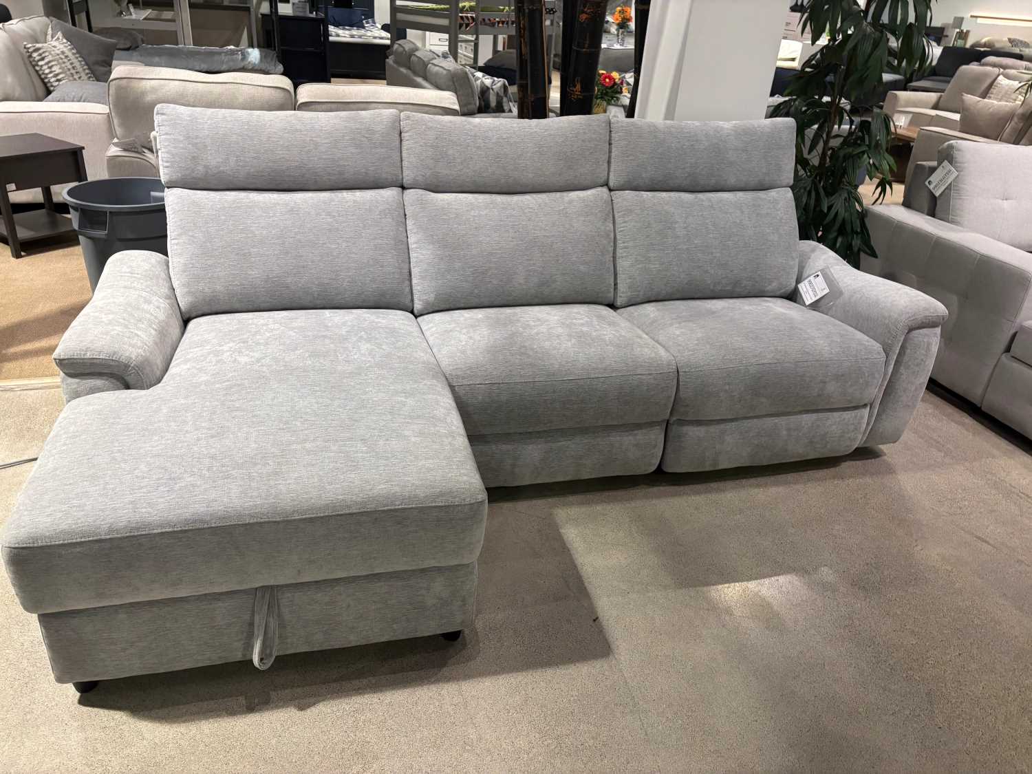 Skava Grey Fabric Recliner Sectional with Lift-Top Storage Chaise 99027