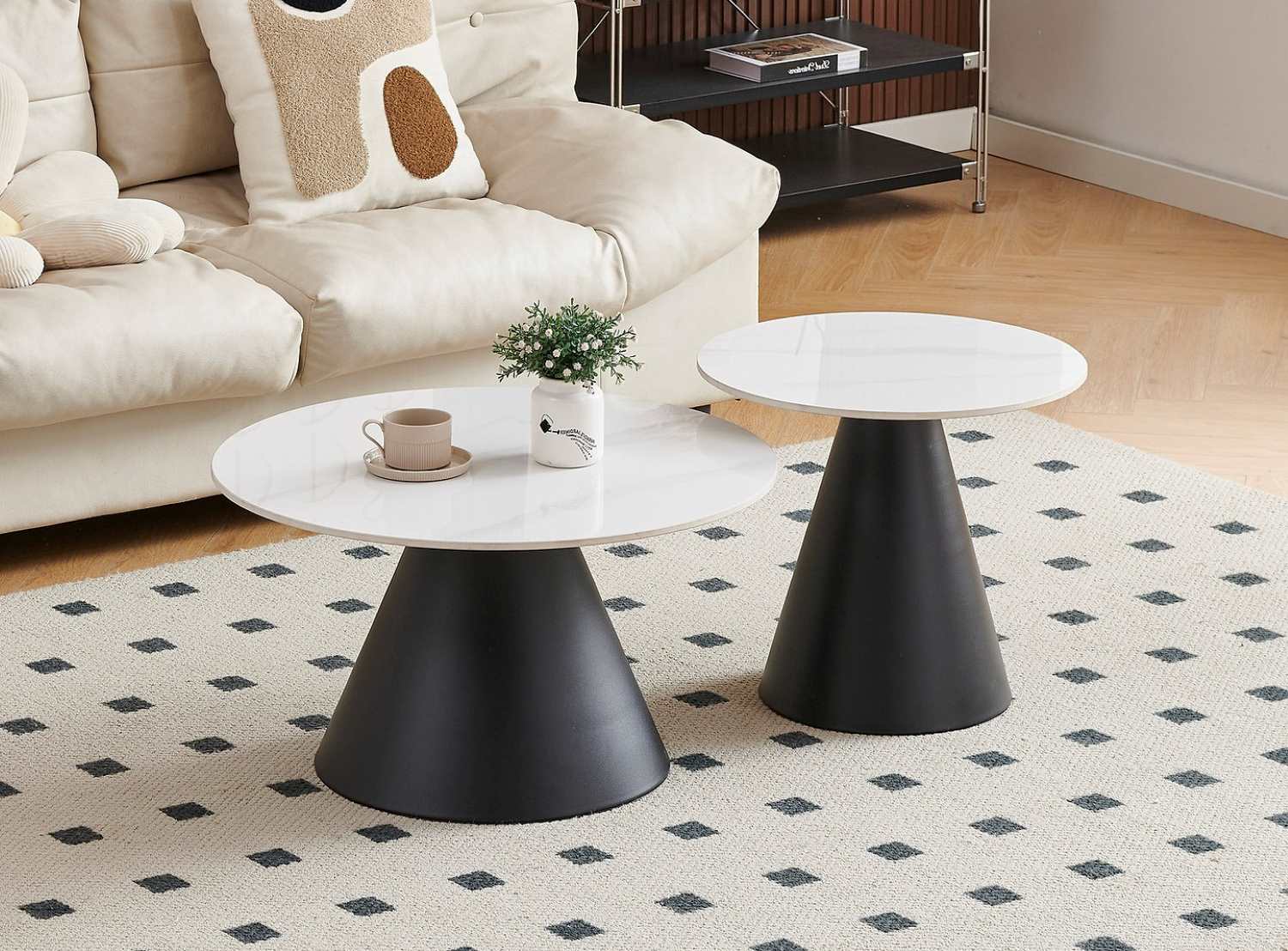 Snowy White Sintered Stone Marble Top 2PC Coffee Table Set 2200