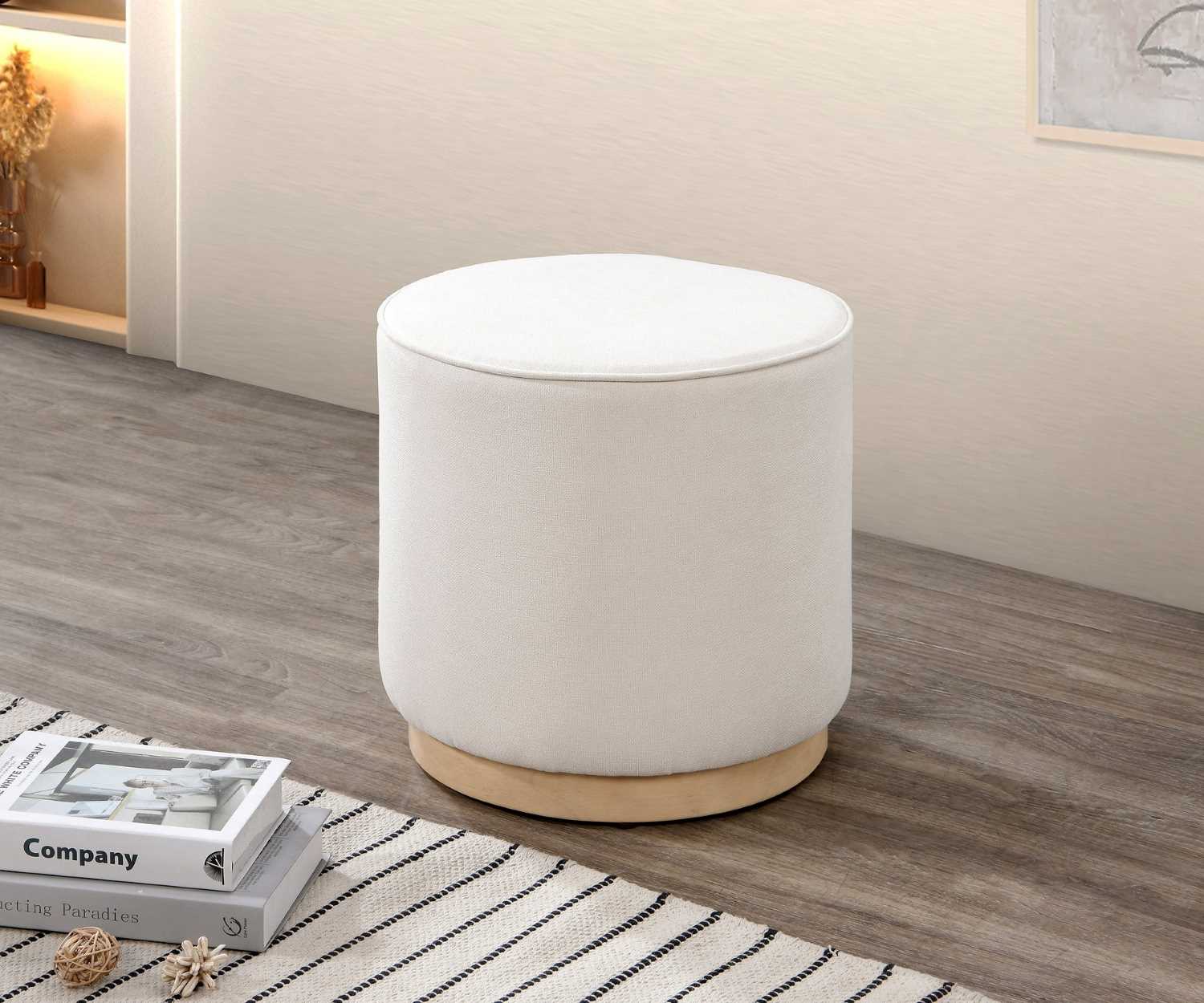 Soft Cream Fabric Modern Round Ottoman 6245