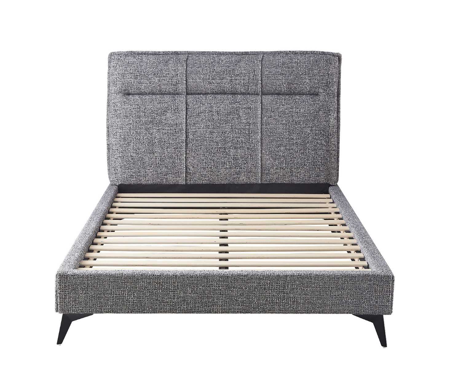 Soft Touch Grey Fabric Platform Bed With Black Steel Legs 5935
