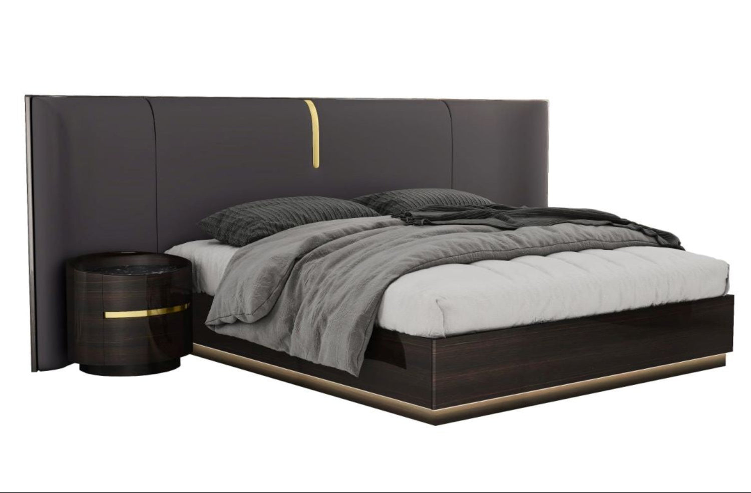 Sperenza Dark Oak Lacquer Bedroom Set with PU-upholstered Headboard 1931