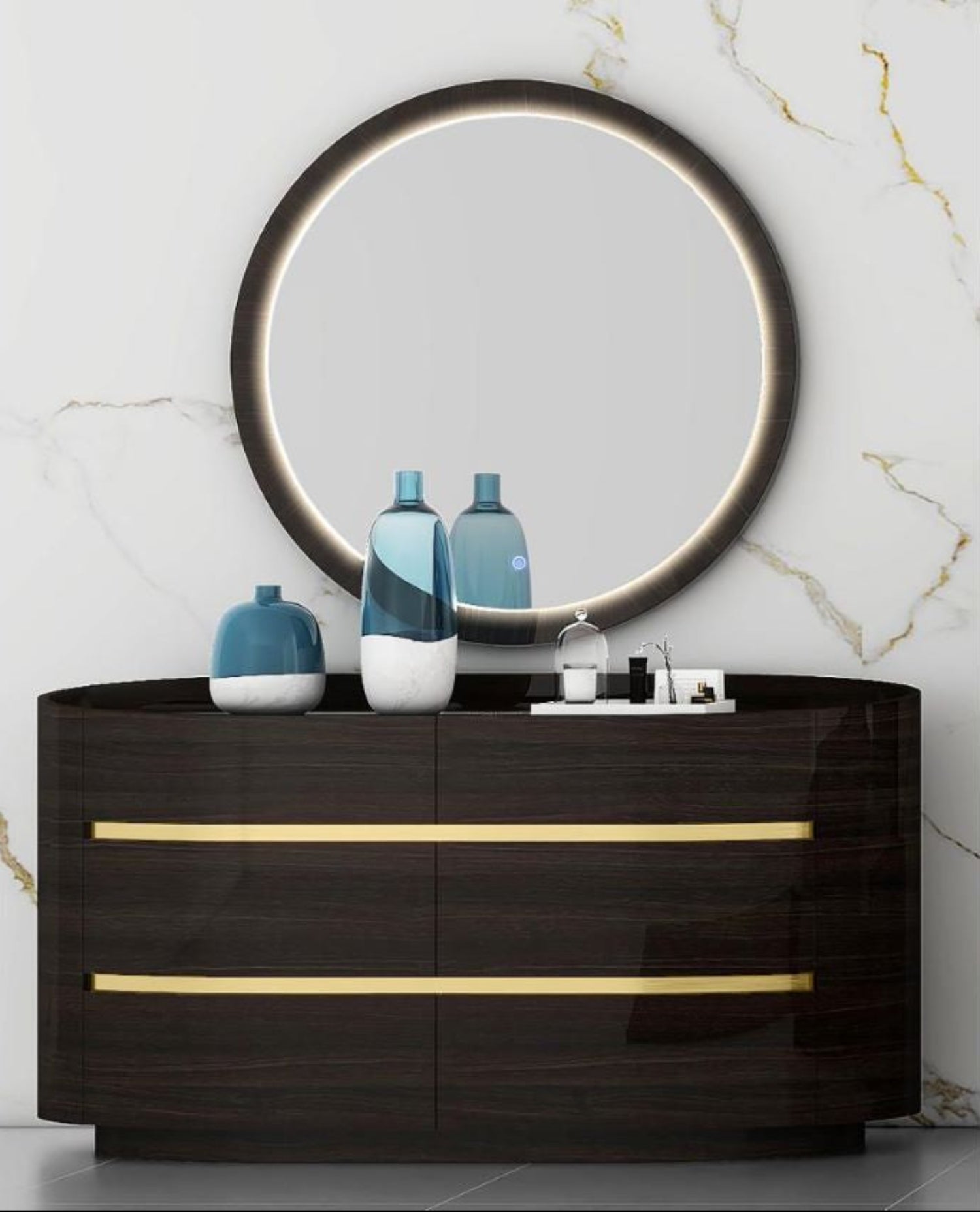 Sperenza Dark Oak Lacquer Bedroom Set with PU-upholstered Headboard 1931