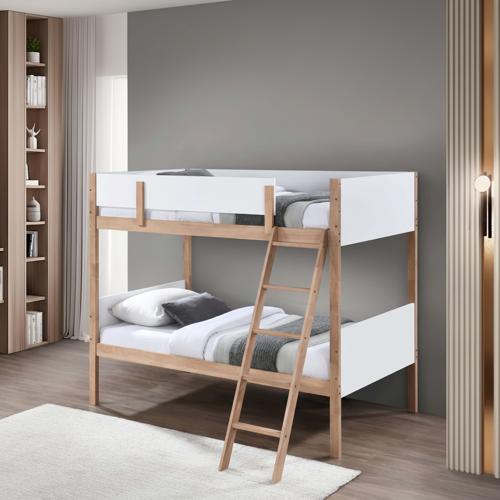 Splittable White/Oak Wooden Bunk Bed 2515