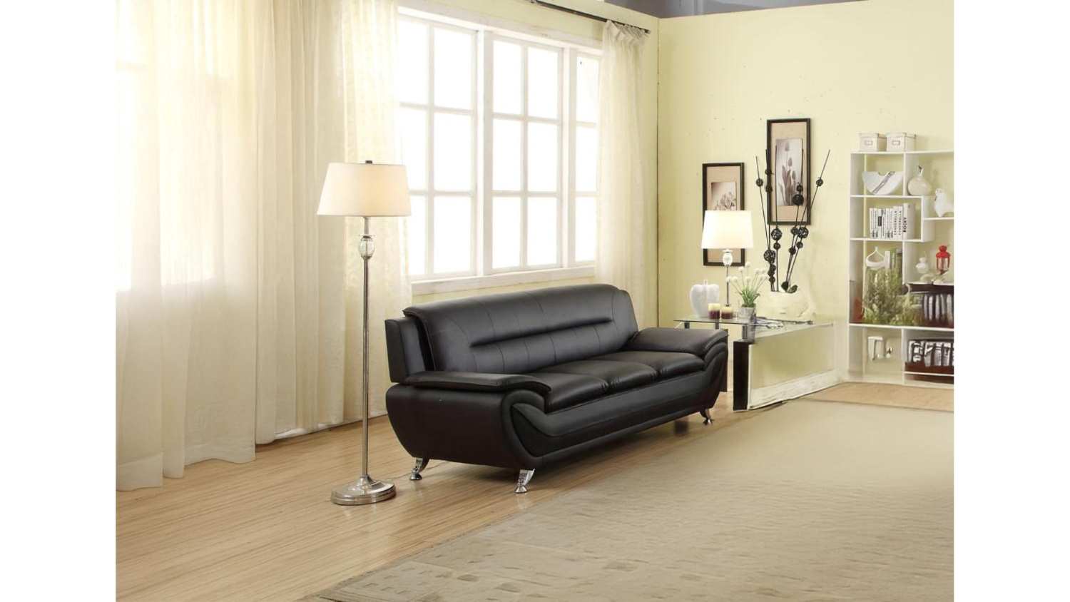 Spruce Black Faux Leather Sofa Set 3350 / 868