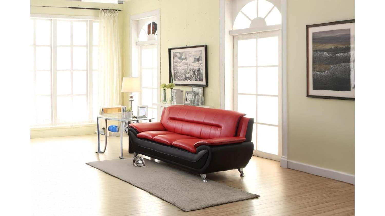 Spruce Red & Black Faux Leather Sofa Set 3350/868