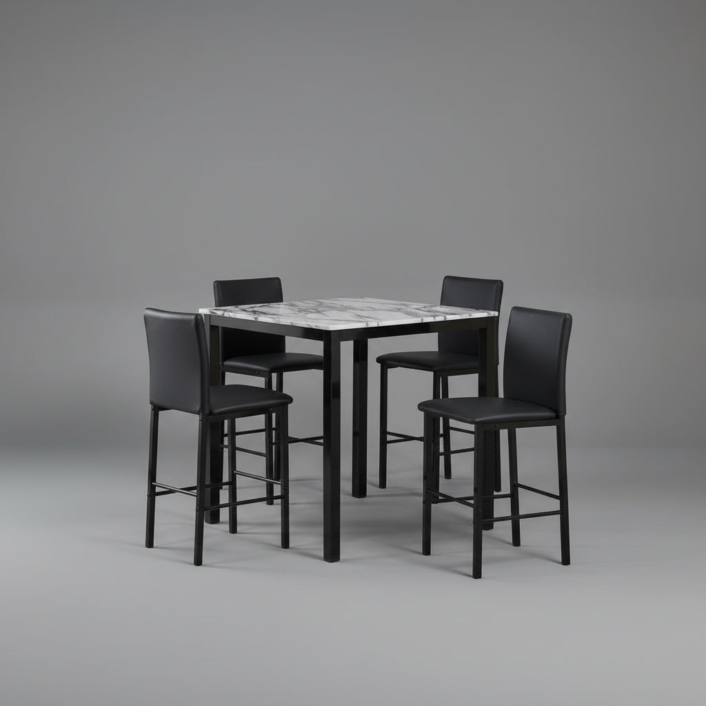 Stanton 5pc Faux Marble Pub Set with Black PU Chairs