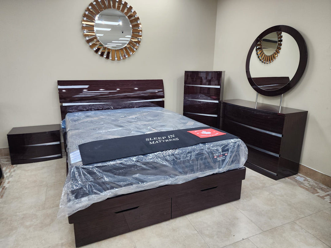 Stark Italian Style Glossy Brown Bedroom Set 836