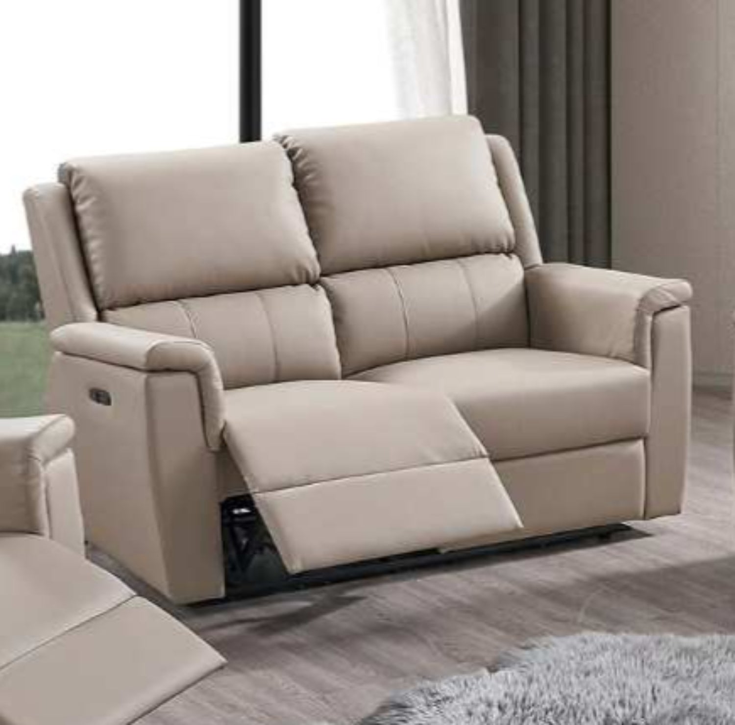 Stone Colour PU Power Recliner Sofa With USB Ports 8150