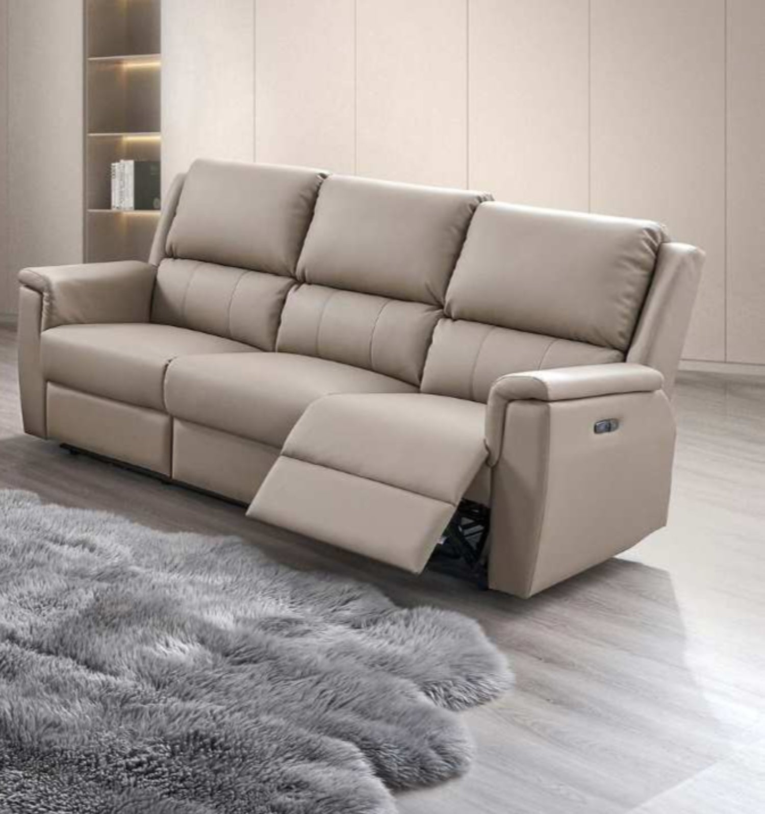 Stone Colour PU Power Recliner Sofa With USB Ports 8150