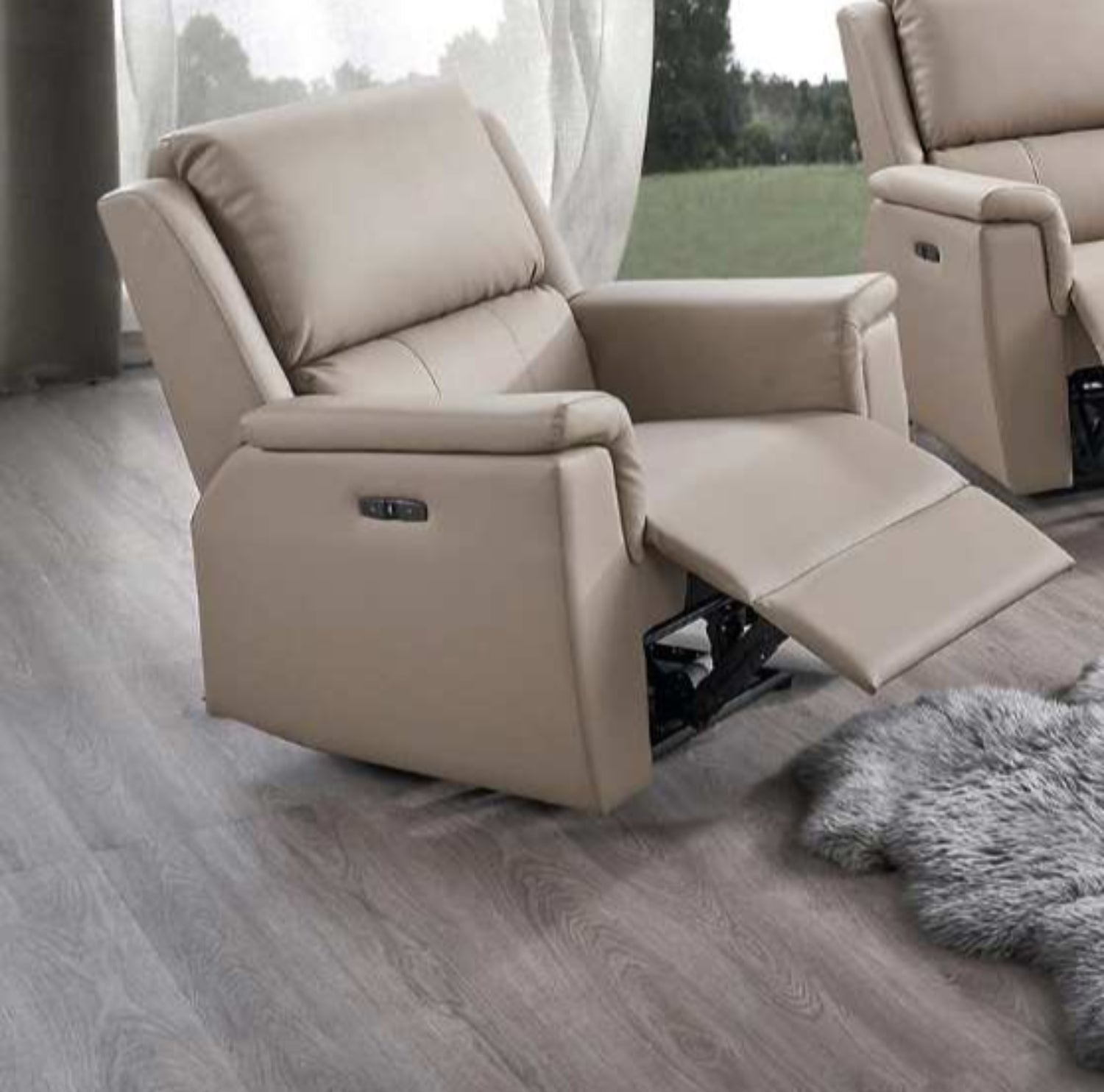 Stone Colour PU Power Recliner Chair With USB Ports 8150