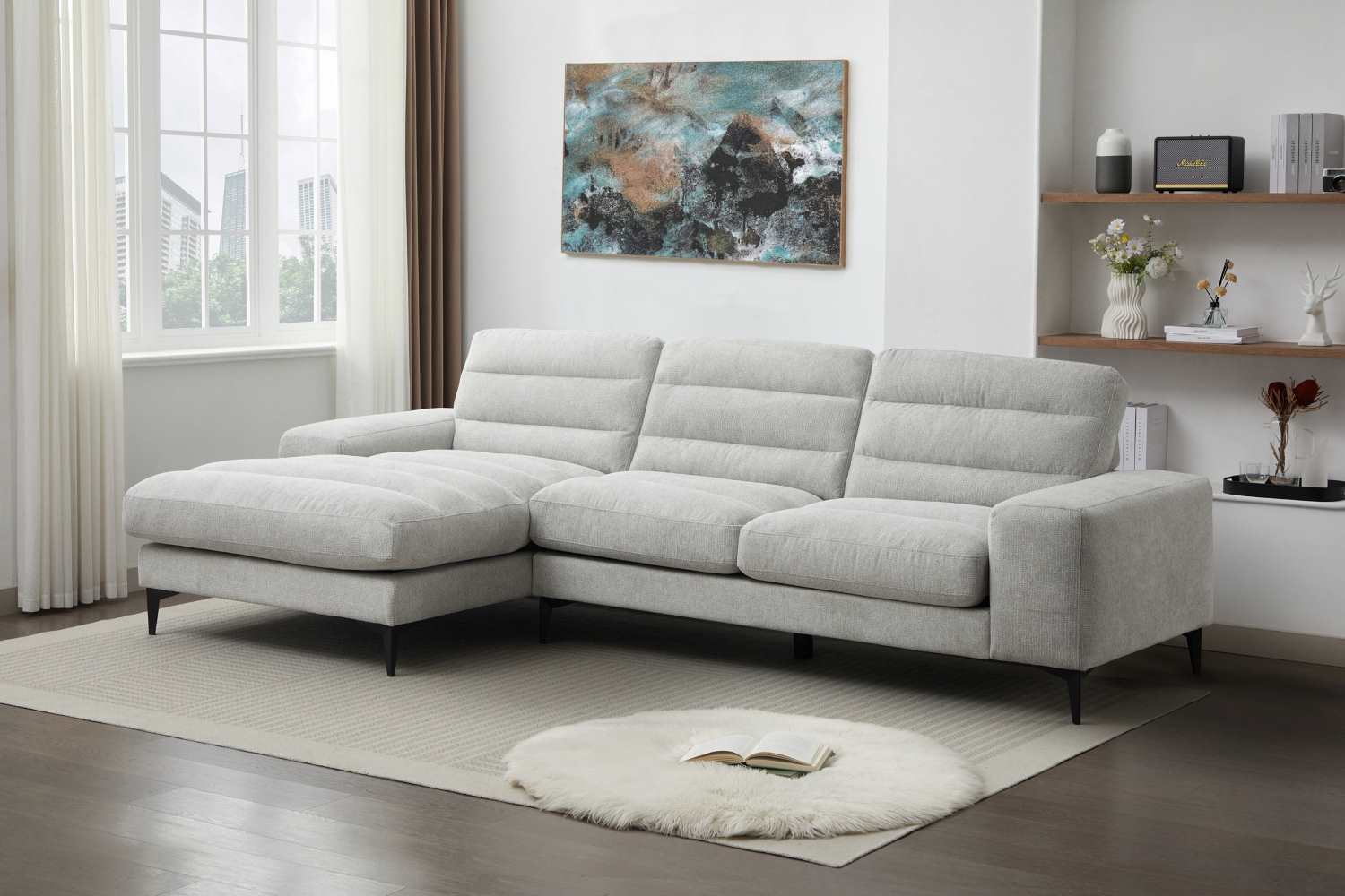 Suki Light Grey Sectional With Black Metal Legs 99084