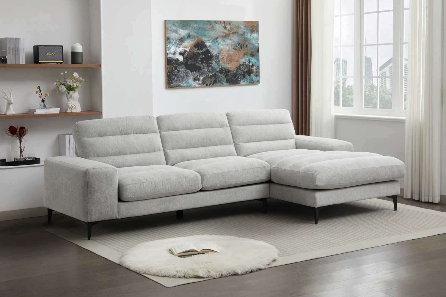 Suki Light Grey Sectional With Black Metal Legs 99084