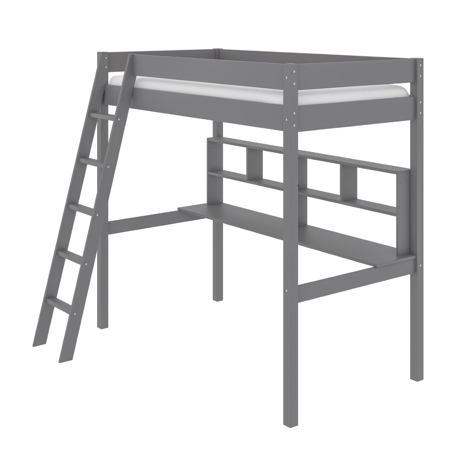 Swan Wooden Twin Loft Bed with Desk Bunk Bed Light Grey 2006