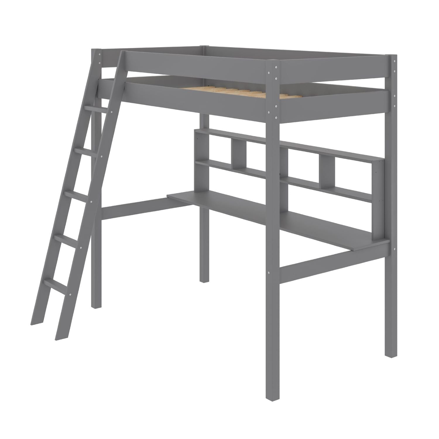 Swan Wooden Twin Loft Bed with Desk Bunk Bed Light Grey 2006