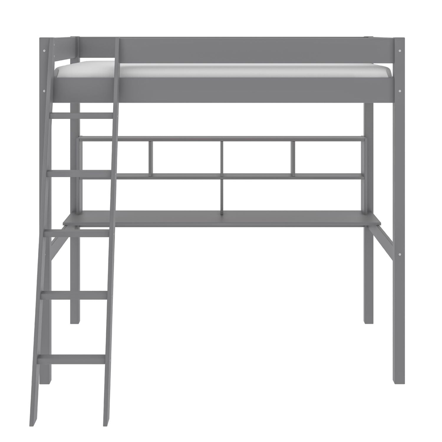 Swan Wooden Twin Loft Bed with Desk Bunk Bed Light Grey 2006