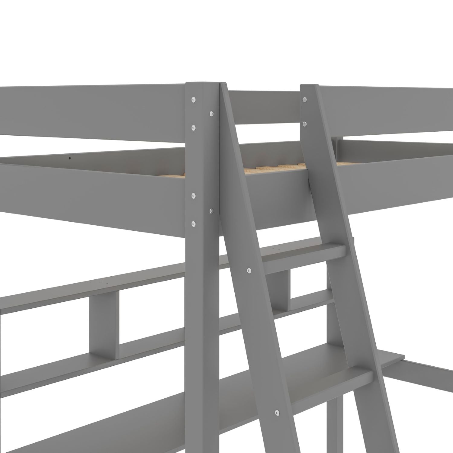 Swan Wooden Twin Loft Bed with Desk Bunk Bed Light Grey 2006