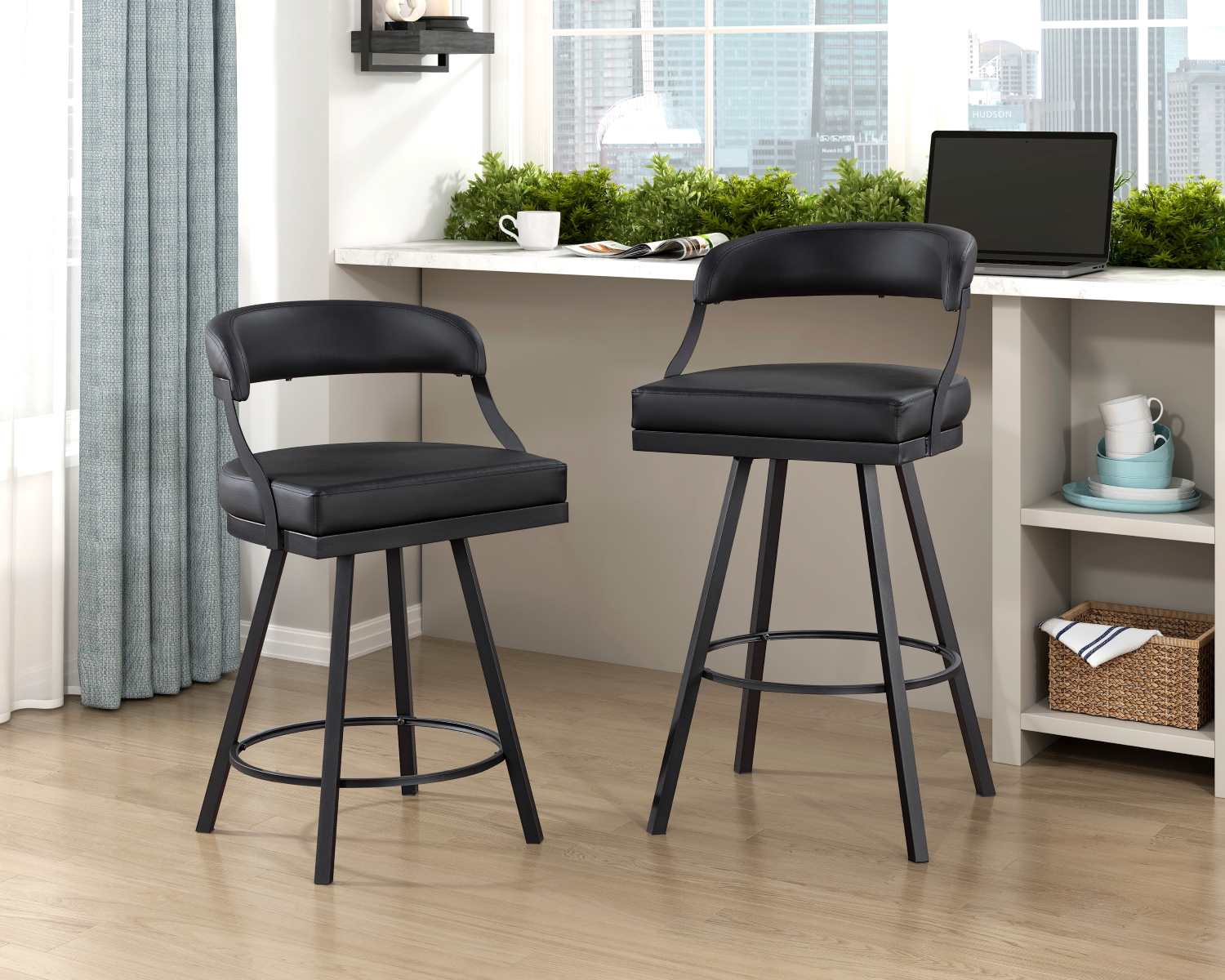 Oxton Swivel Counter Height Chair Black 5565-24BK (Set of 2)