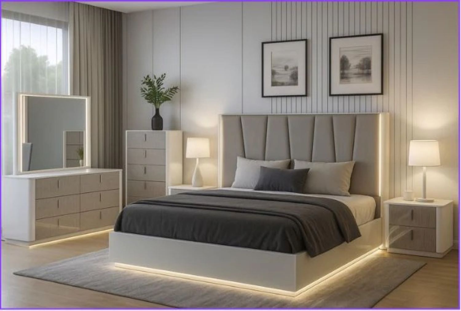 Symphony Light Grey Hydraulic Lift Queen 6pc Bedroom Set