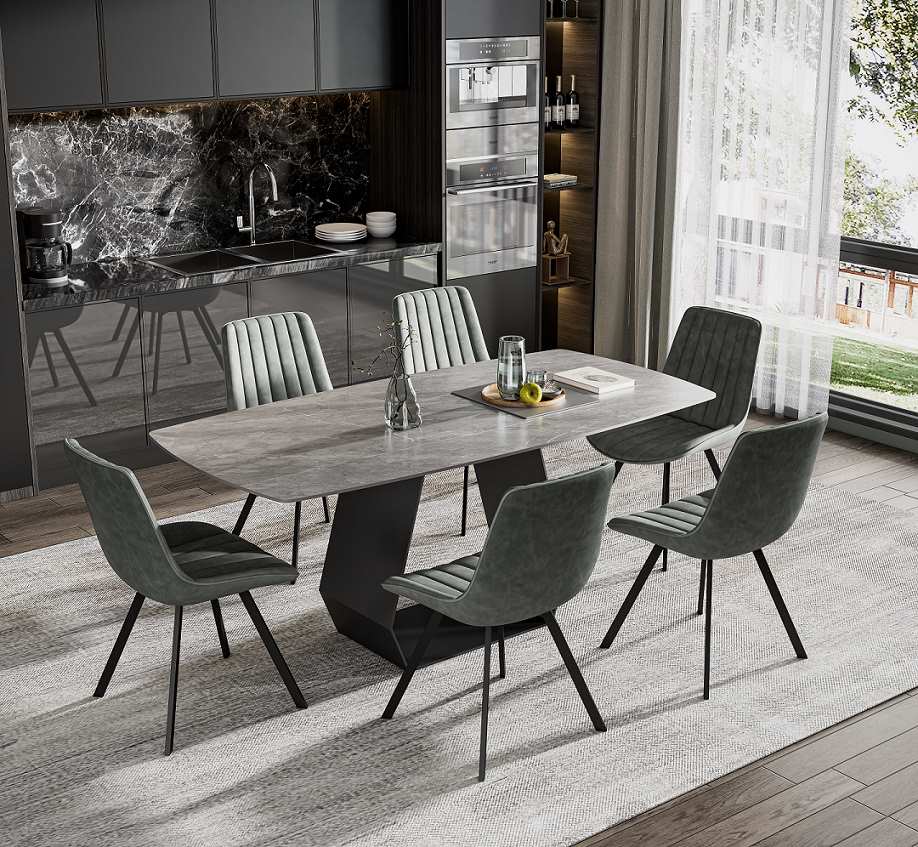 Sintered Stone Armani Grey Marble Top Dining Set T-1560 C-1561