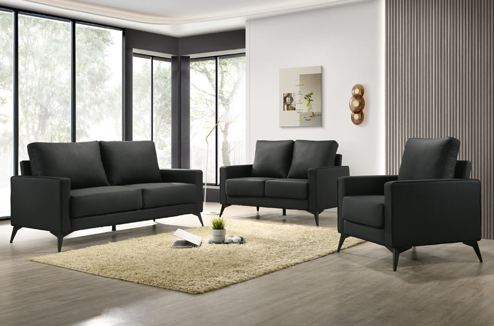 Black Leatherette Pocket Coil Seating Sofa Set 1176