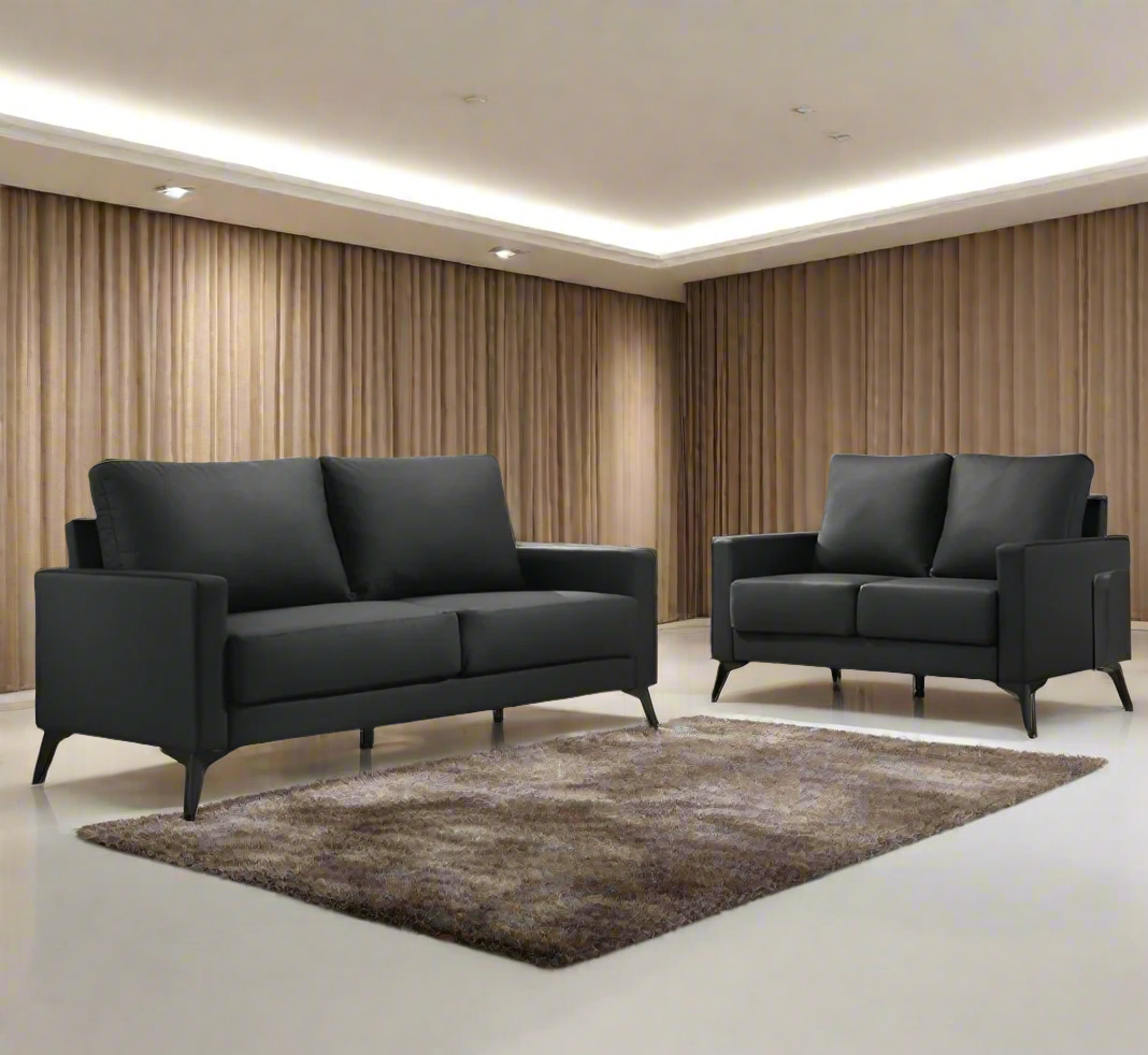 Black Leatherette Pocket Coil Seating Sofa Set 1176