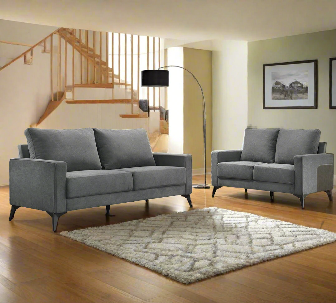 Charcoal Lenin Fabric Pocket Coil Seating Sofa Set 1176