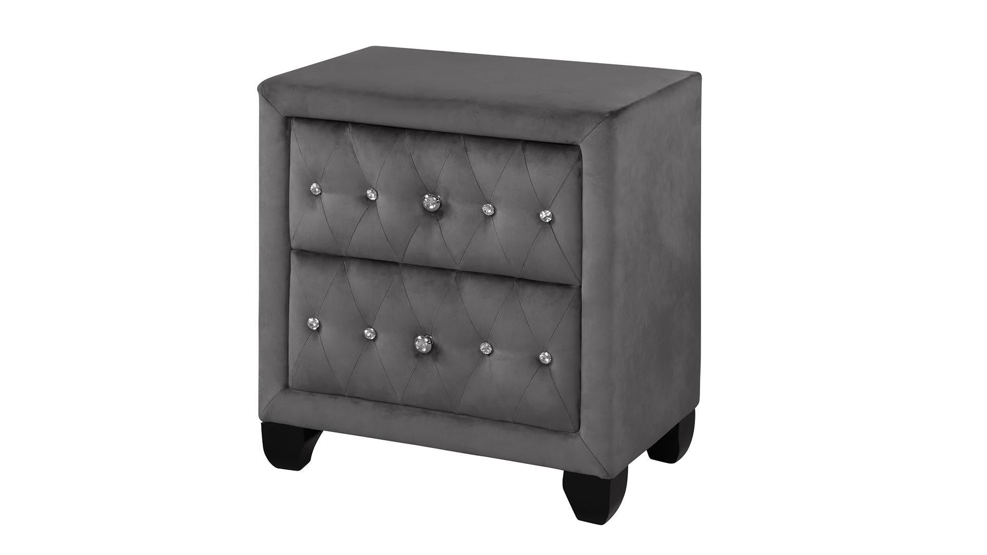 Sophia Grey Fabric 2 Drawer Night Stand B1181