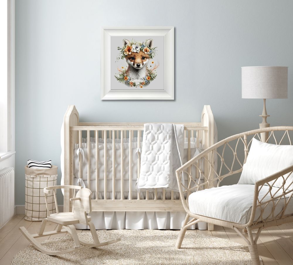 Fox In Floral Bouquet Canvas Art 14" x 14"