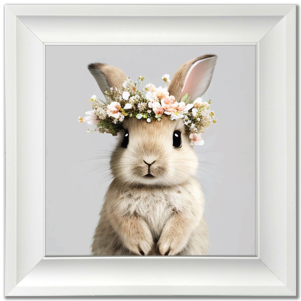 Bunny In Floral Bouquet Canvas Art 14" x 14"