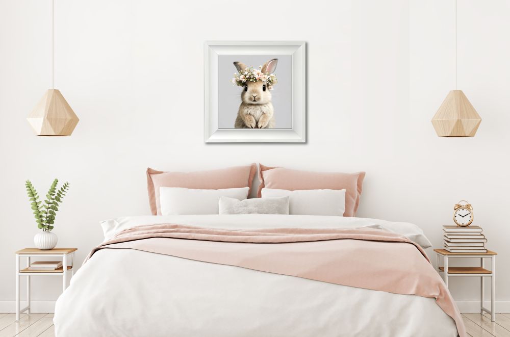 Bunny In Floral Bouquet Canvas Art 14" x 14"