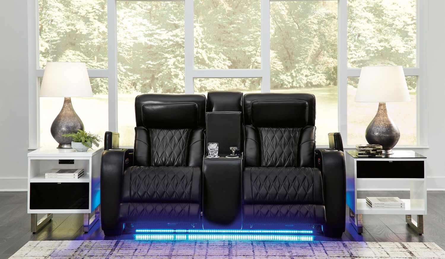 Terry Power Recliner Sofa Set with LED 10152 - Black