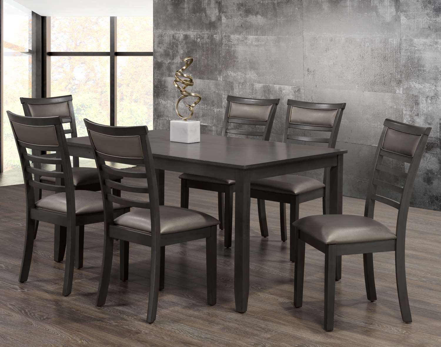 Thea Grey Wooden Dining Table with 6 Ladder-Back Chairs 1850