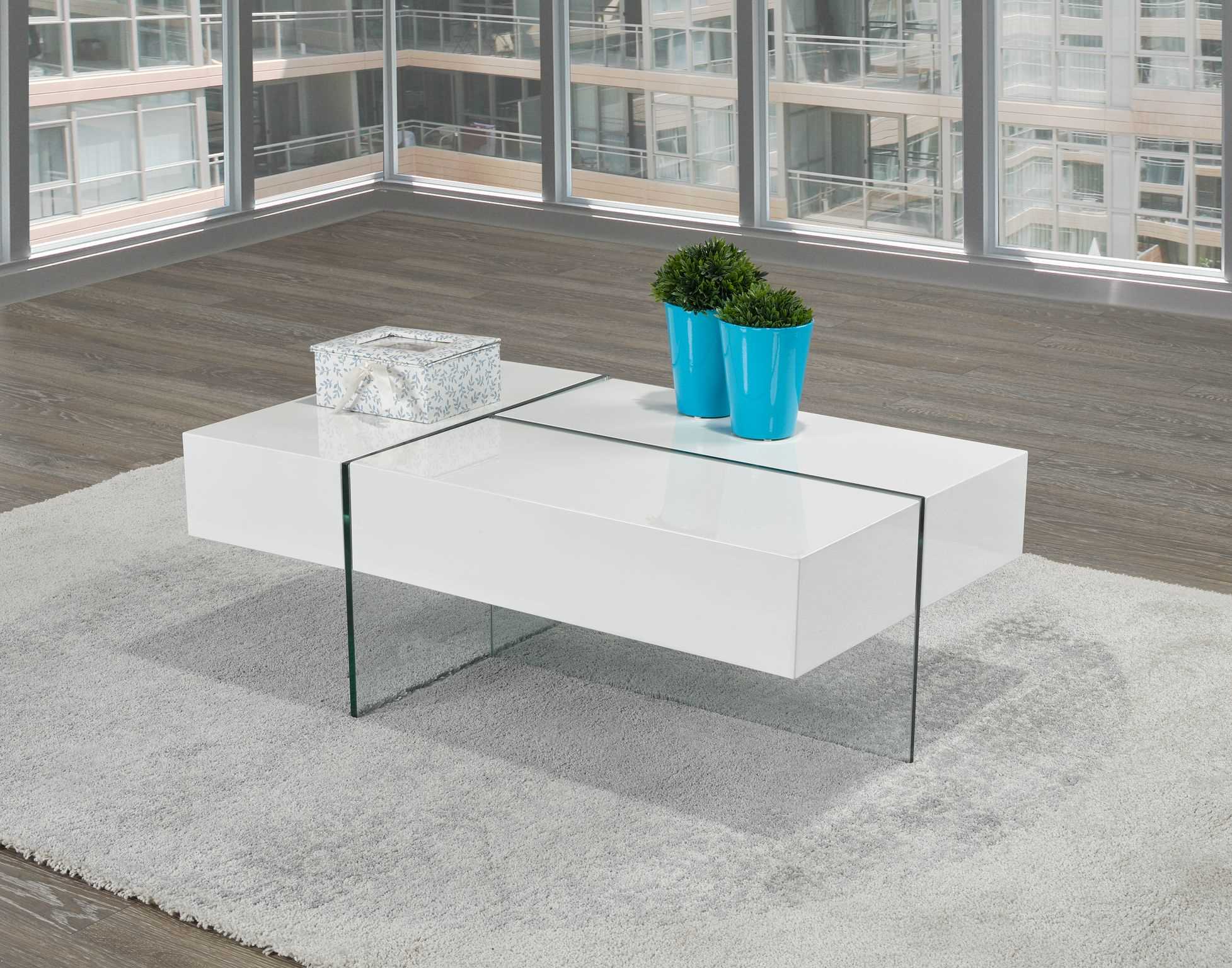 Three Sided Storage Glass Coffee Table White 340-02 C