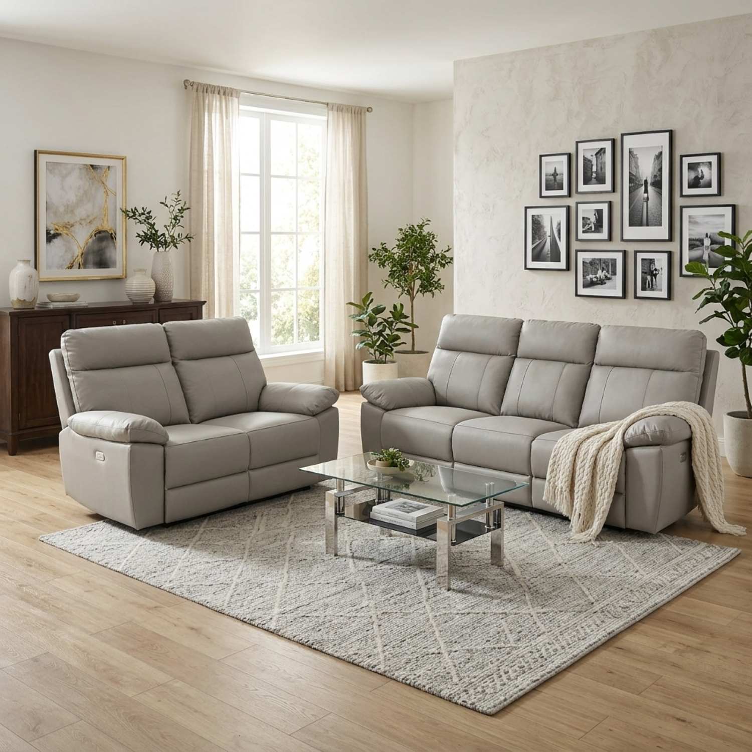 Top Grain Cowhide Power Leather Recliner Sofa Set 5244