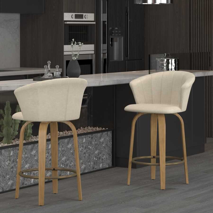 Tula 26" Counter Stool in Beige Fabric And Natural 203-583BEG