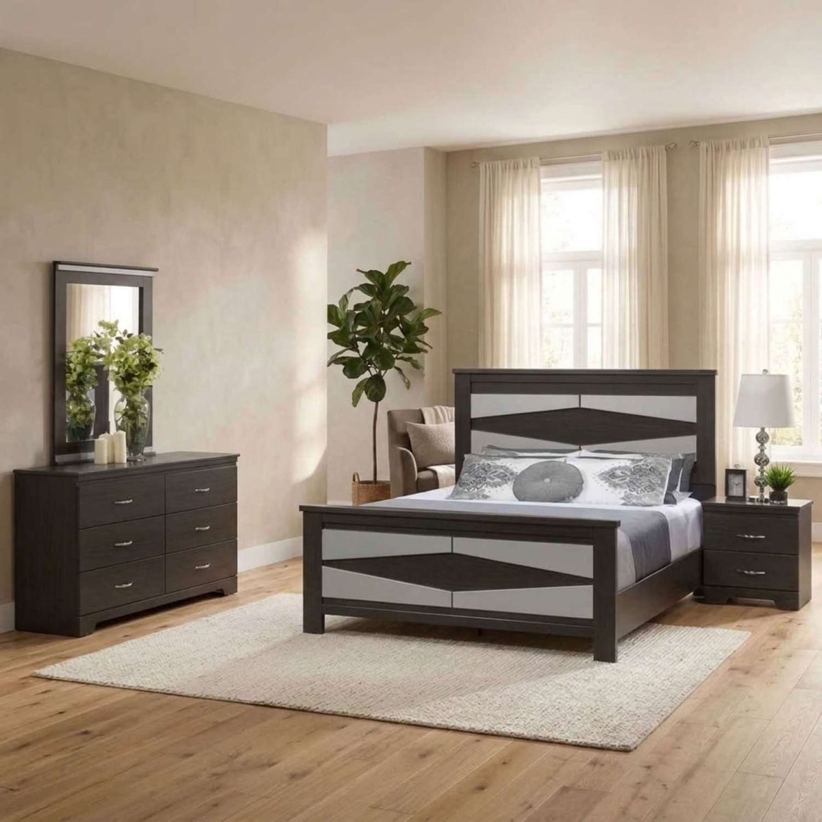 Two tone 6 PC Bedroom Set Tuxedo & Silver 6600