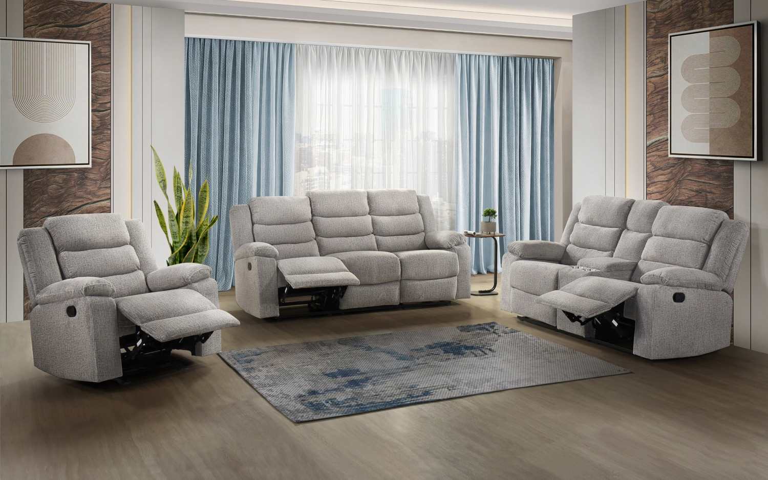 Tyrone Soft Textured Brown-Grey Fabric Reclining Set 99072
